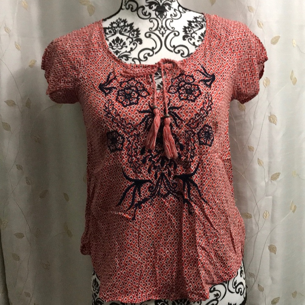 Lucky brand embroidered red top